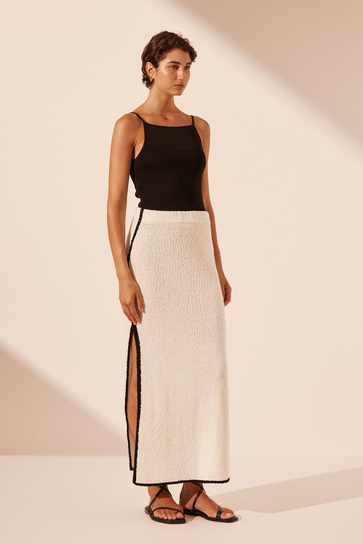 LENA SIDE SPLIT MAXI SKIRT - IVORY/BLACK_A