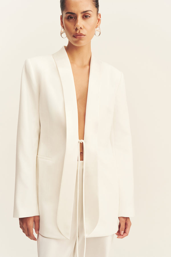 SOLANA TUXEDO TIE BLAZER - IVORY
