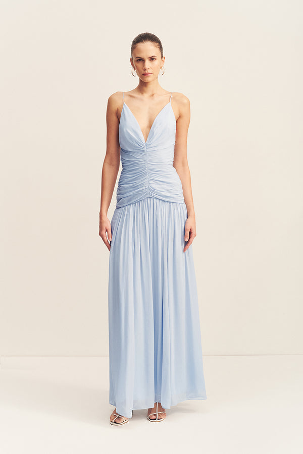 JUNO GATHERED BODICE MAXI DRESS - ARCADIAN BLUE_F