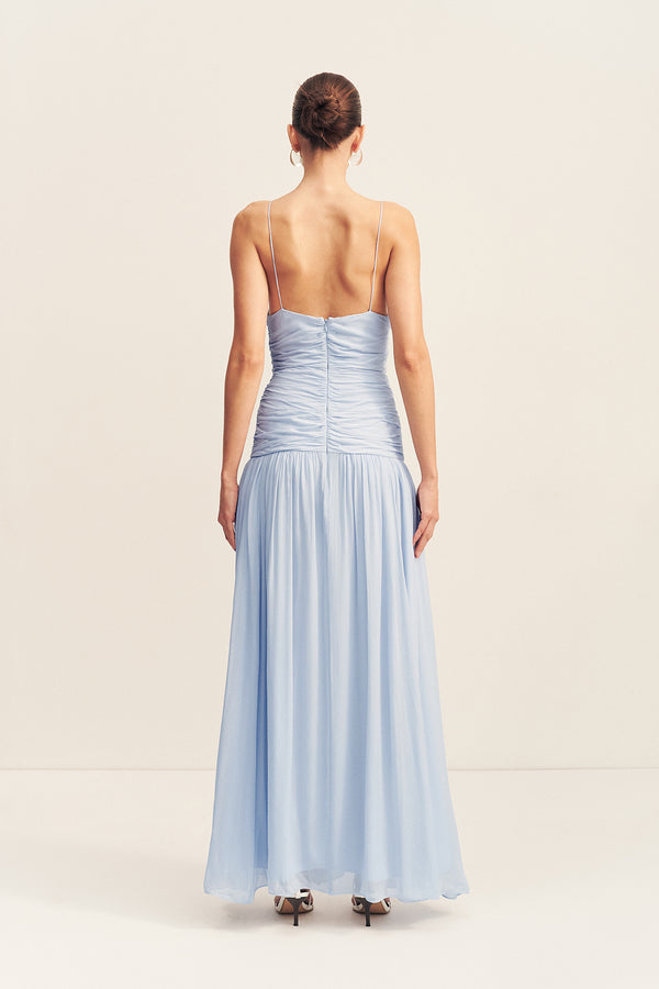 JUNO GATHERED BODICE MAXI DRESS - ARCADIAN BLUE