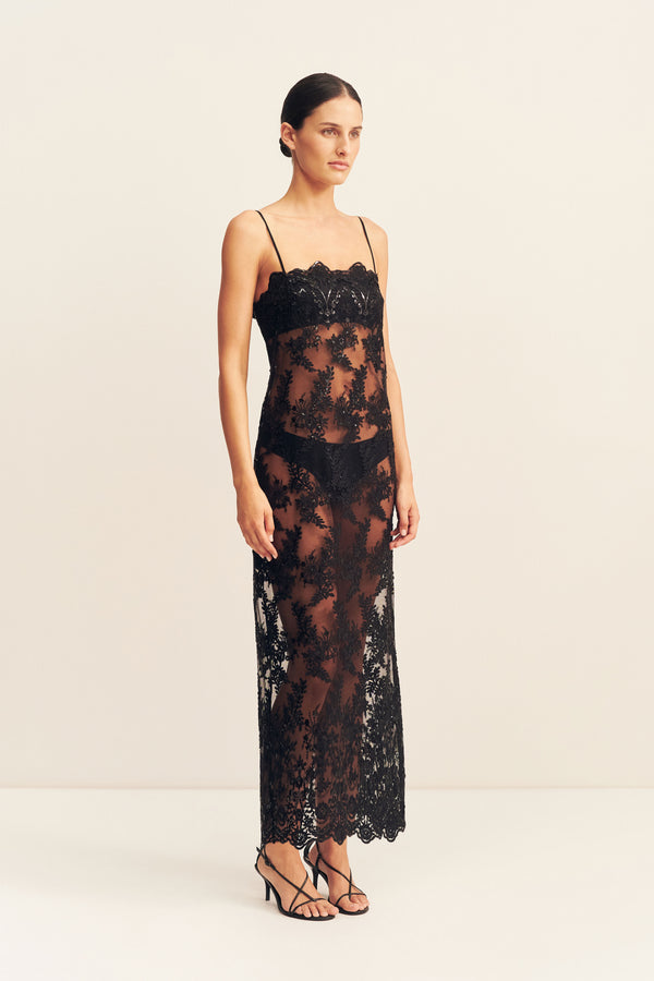 STARDUST SEQUIN LACE MAXI DRESS - BLACK