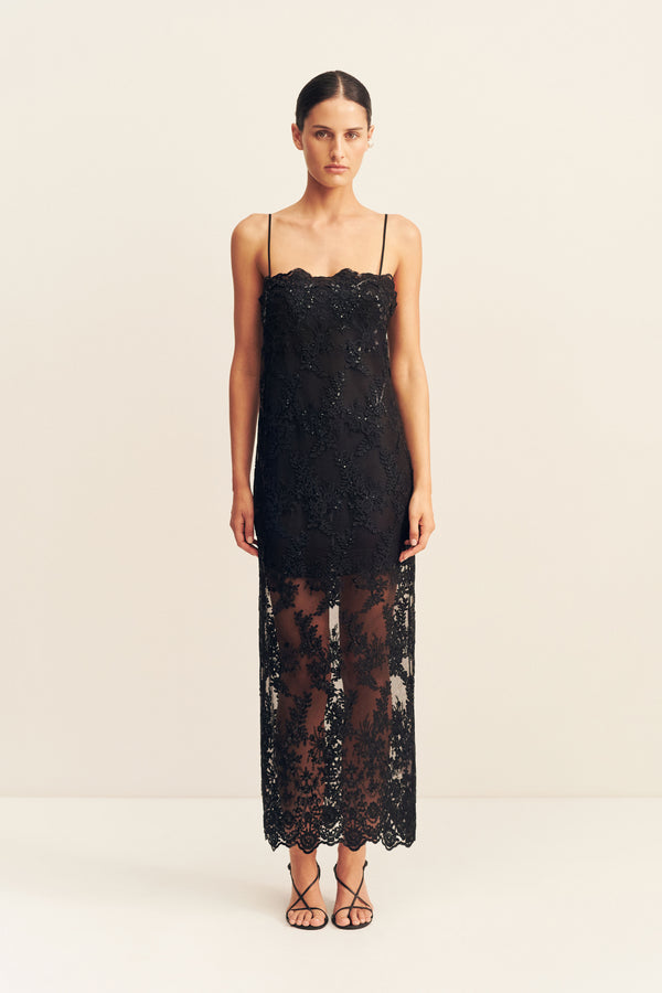 STARDUST SEQUIN LACE MAXI DRESS - BLACK_F