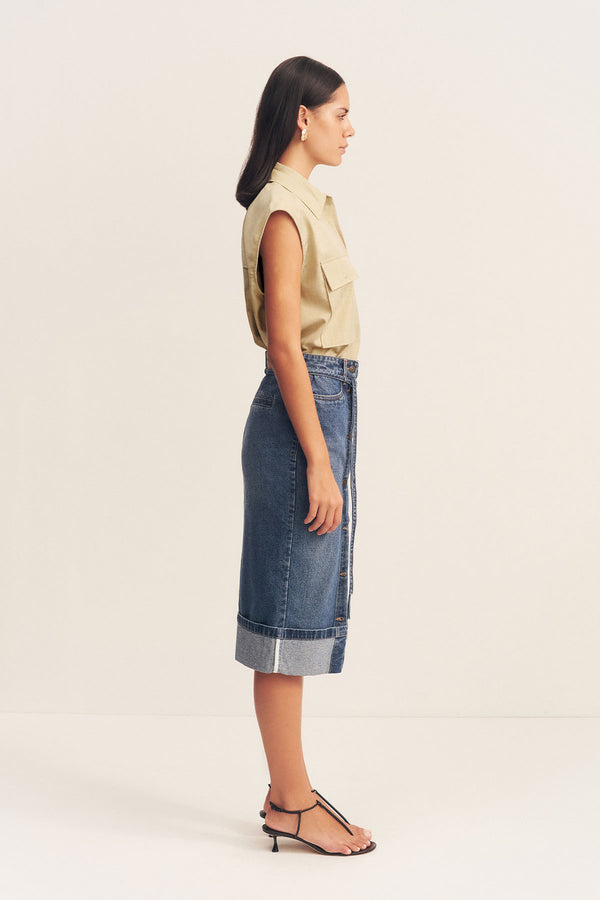 BOYD SPLIT FRONT PENCIL MIDI SKIRT - VINTAGE BLUE_S
