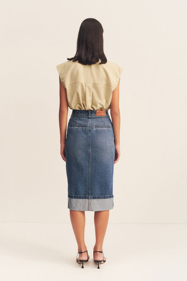 BOYD SPLIT FRONT PENCIL MIDI SKIRT - VINTAGE BLUE_B