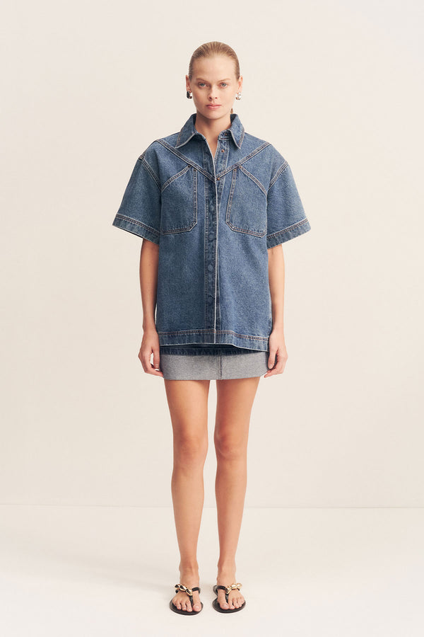 BOYD CUFFED MINI SKIRT - VINTAGE BLUE_F