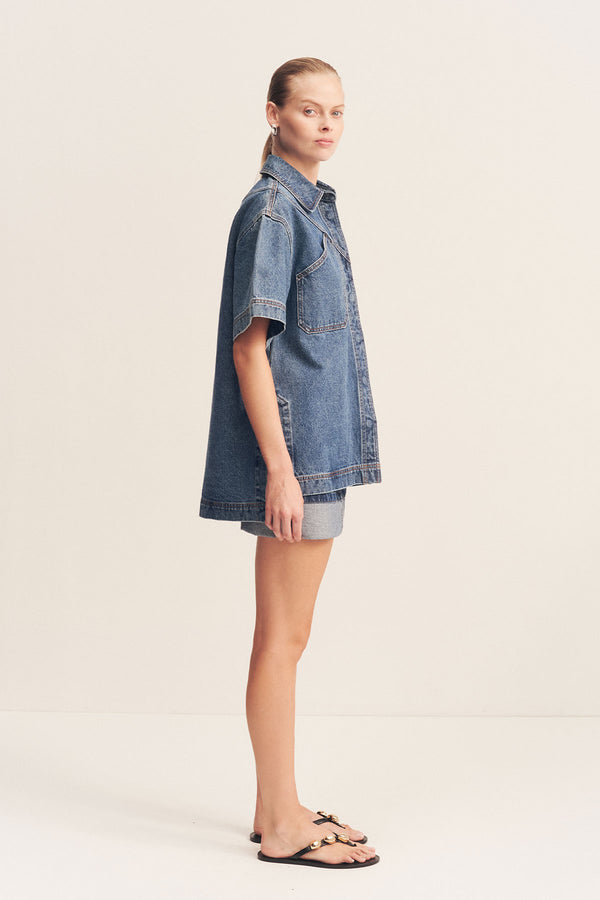 BOYD CUFFED MINI SKIRT - VINTAGE BLUE_S