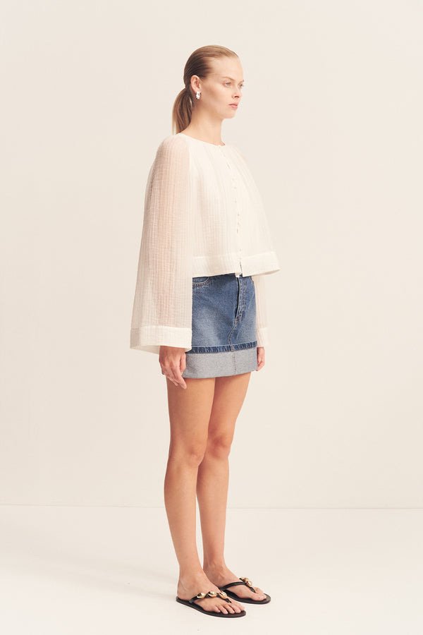 BOYD CUFFED MINI SKIRT - VINTAGE BLUE