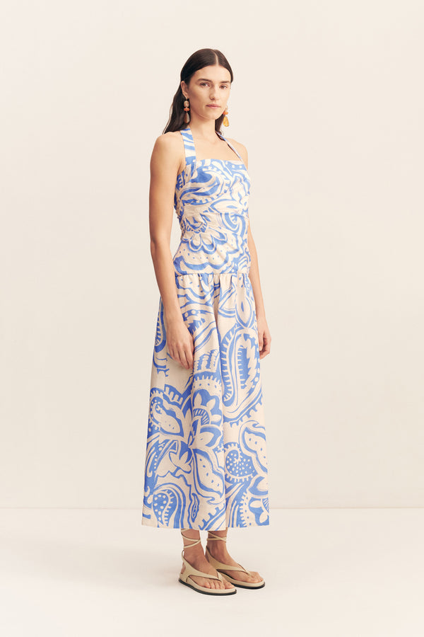 FRANCIS DRAPED HALTER MIDI DRESS