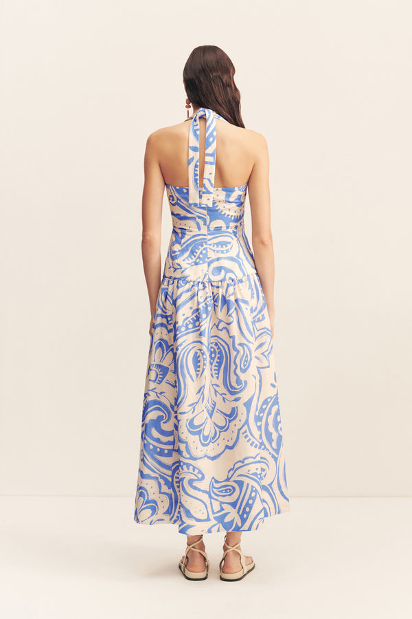 FRANCIS DRAPED HALTER MIDI DRESS