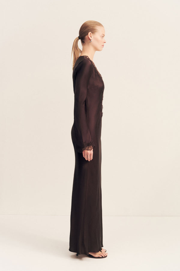 ALLEGRA LACE PLUNGED MAXI DRESS - ESPRESSO_S
