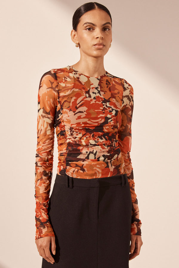 RUBI LONG SLEEVE ROUND NECK RUCHED TOP_D