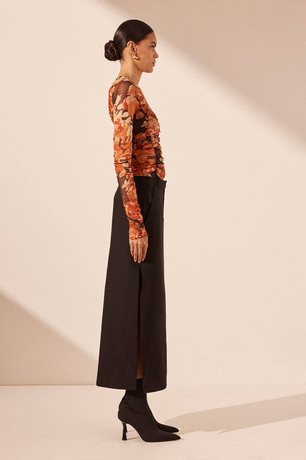 RUBI LONG SLEEVE ROUND NECK RUCHED TOP_S