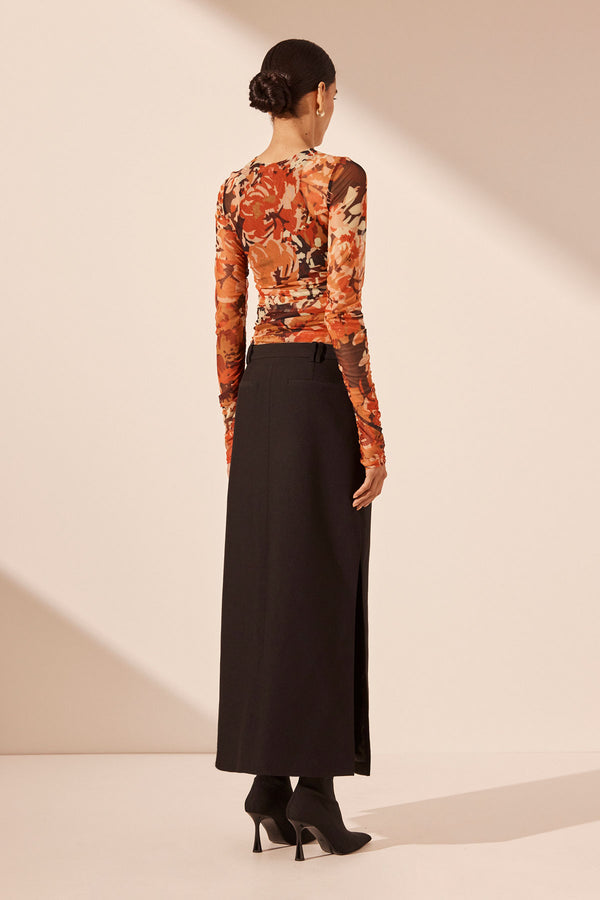 RUBI LONG SLEEVE ROUND NECK RUCHED TOP_B