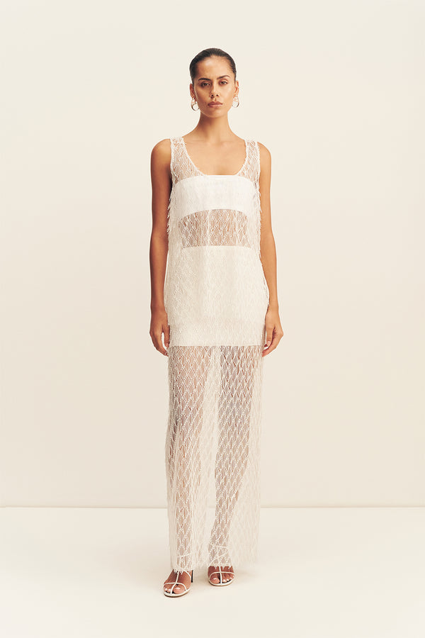 TALITHA SHEER FRINGE SCOOP NECK TOP - IVORY