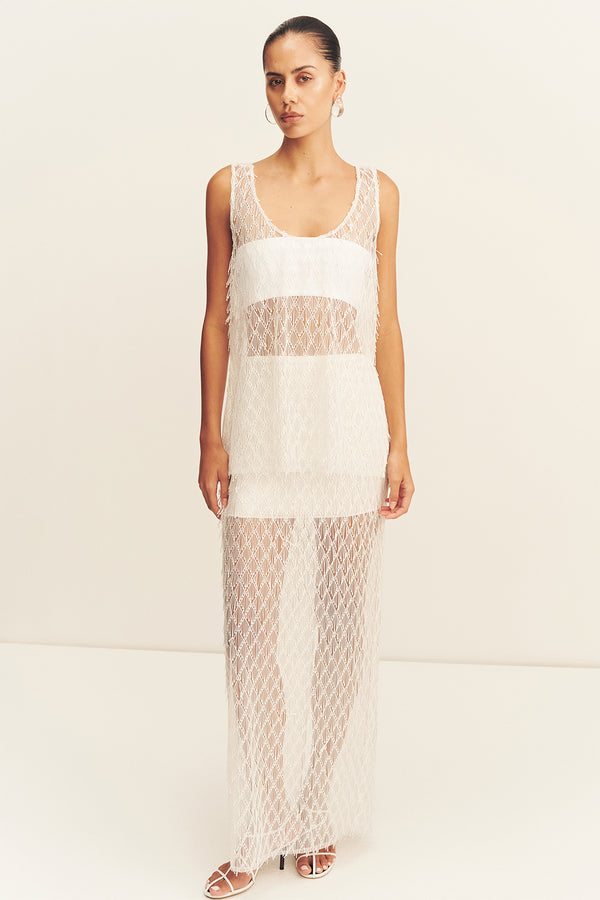 TALITHA FRINGE MAXI SKIRT - IVORY