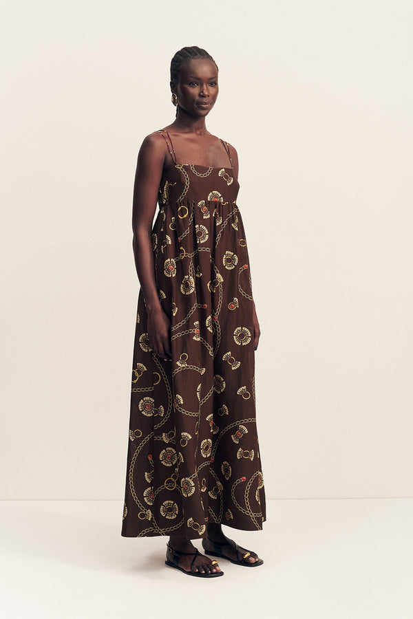 VACANZA SQUARE NECK MAXI DRESS - MEDALLION STAMP