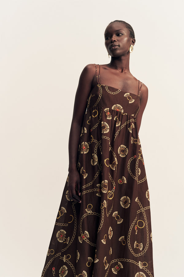 VACANZA SQUARE NECK MAXI DRESS - MEDALLION STAMP