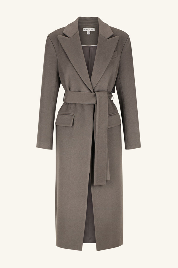 LUNA OVERSIZED PEAK LAPEL COAT WITH BELT - GRAPHITE_G