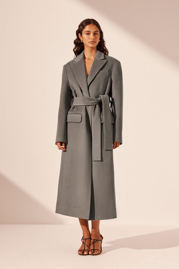 LUNA OVERSIZED PEAK LAPEL COAT WITH BELT - GRAPHITE_F