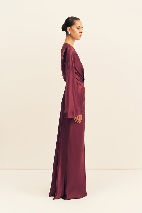 LA LUNE LONG SLEEVE WRAP MAXI DRESS - SHIRAZ