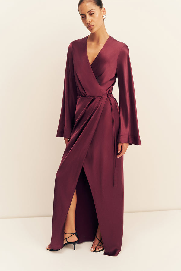 LA LUNE LONG SLEEVE WRAP MAXI DRESS - SHIRAZ
