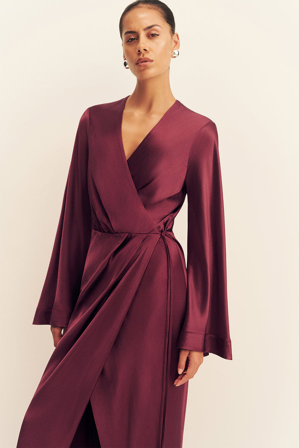 LA LUNE LONG SLEEVE WRAP MAXI DRESS - SHIRAZ