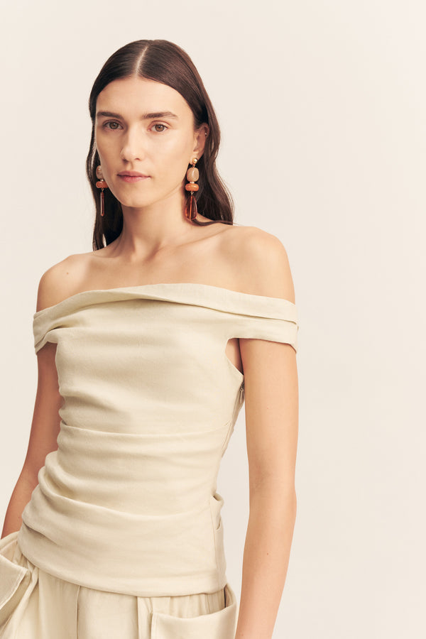 KASBAH OFF SHOULDER TOP - OYSTER
