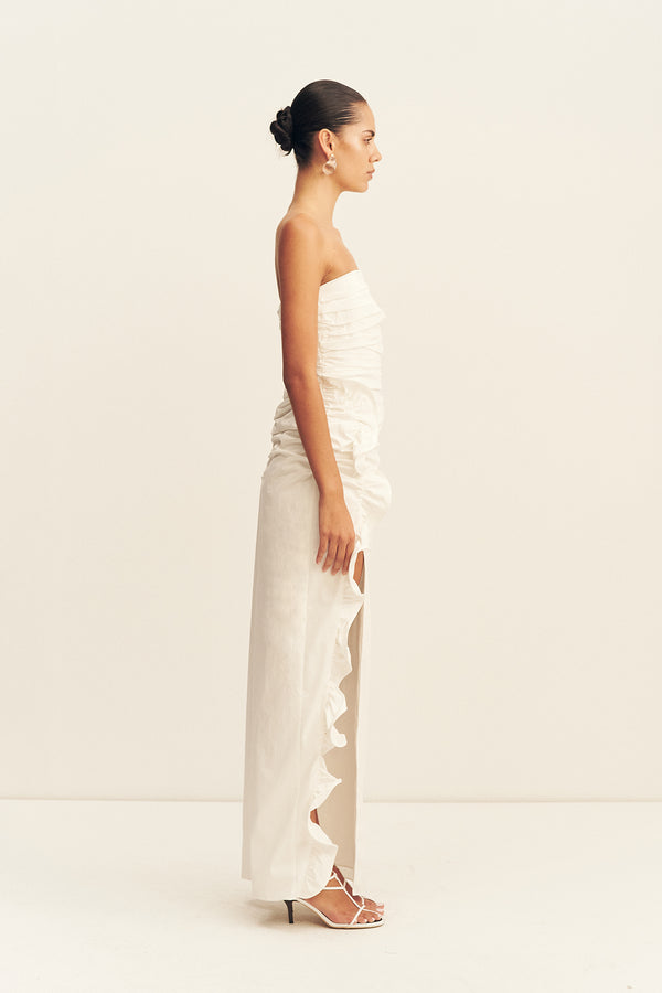 CAMPBELL RUFFLE SIDE SPLIT MAXI DRESS - IVORY