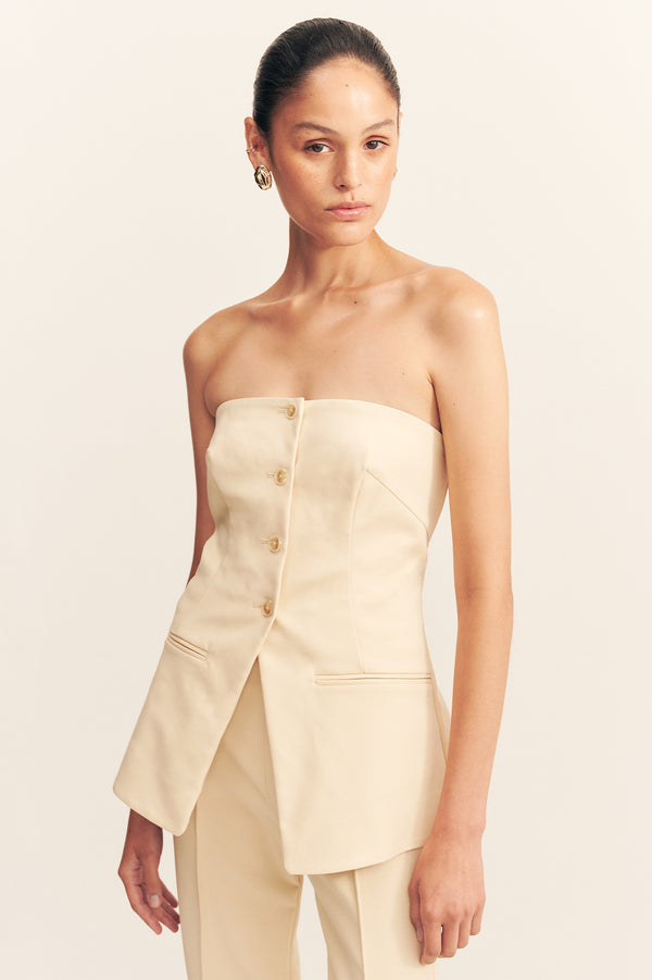 LANI STRAPLESS TAILORED TOP - BISCOTTI