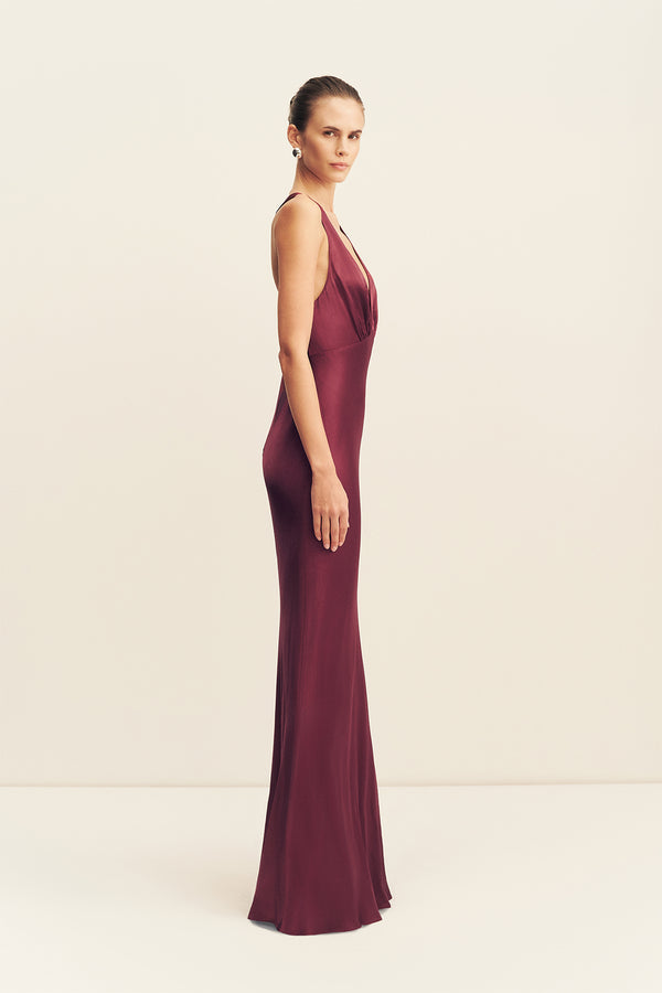 LA LUNE PLUNGED CROSS BACK MAXI DRESS - SHIRAZ