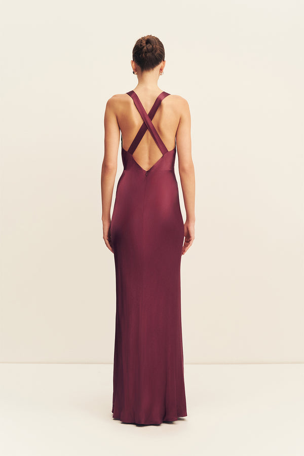 LA LUNE PLUNGED CROSS BACK MAXI DRESS - SHIRAZ