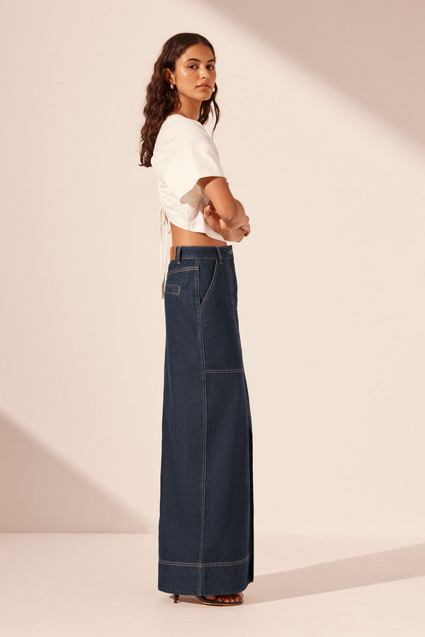 ALDA OPEN BACK DRAWSTRING CROP T SHIRT - WHITE_S