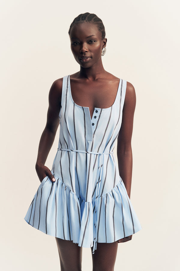 SAXON COTTON SCOOP NECK MINI DRESS