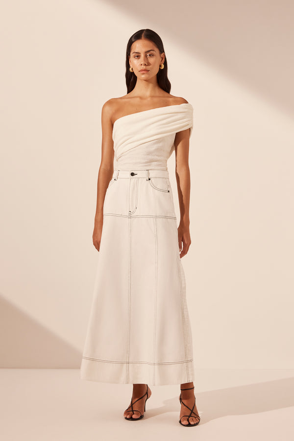 HANA PANELLED MIDI SKIRT_F