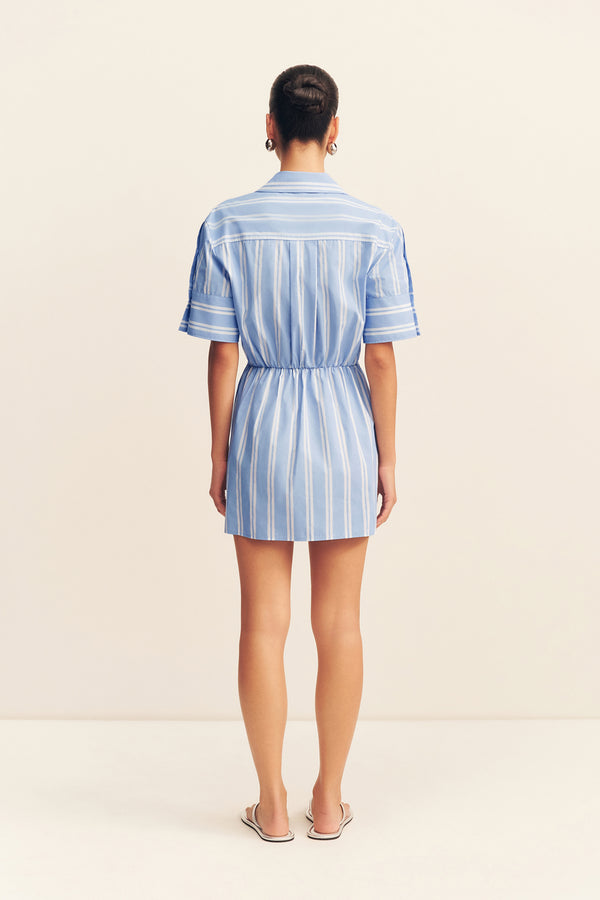 OMRI DRAPED SHIRT MINI DRESS - BLUE STRIPE