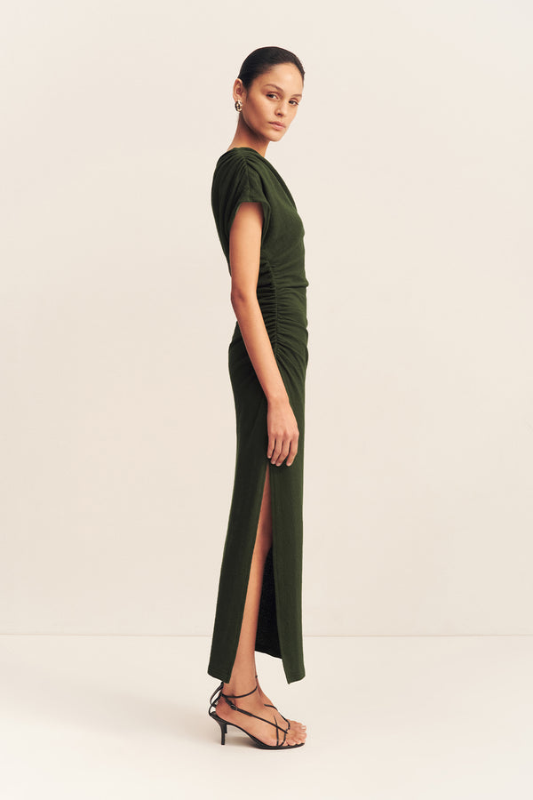 BEAU ASYMMETRICAL MIDI DRESS - ARMY GREEN_S