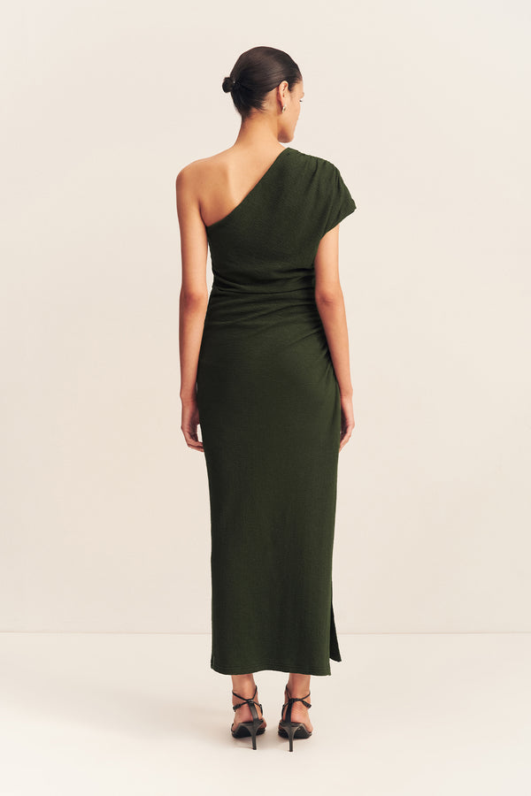 BEAU ASYMMETRICAL MIDI DRESS - ARMY GREEN_B