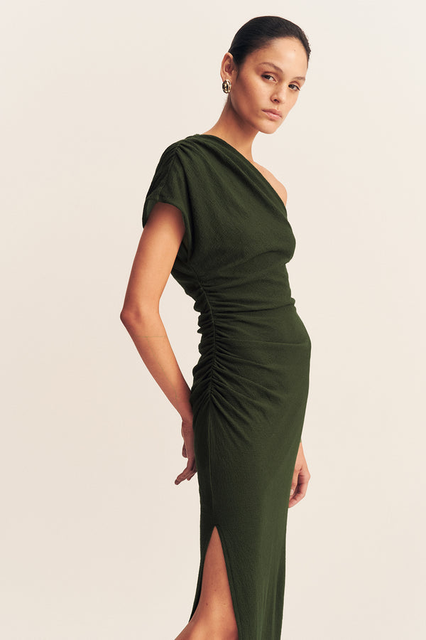 BEAU ASYMMETRICAL MIDI DRESS - ARMY GREEN_D