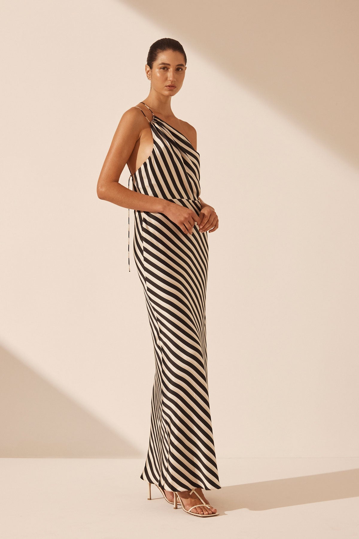 One shoulder striped dress online
