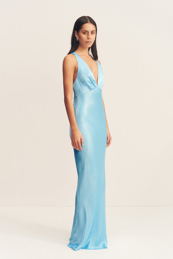LA LUNE PLUNGED CROSS BACK MAXI DRESS - ICEBERG BLUE_A