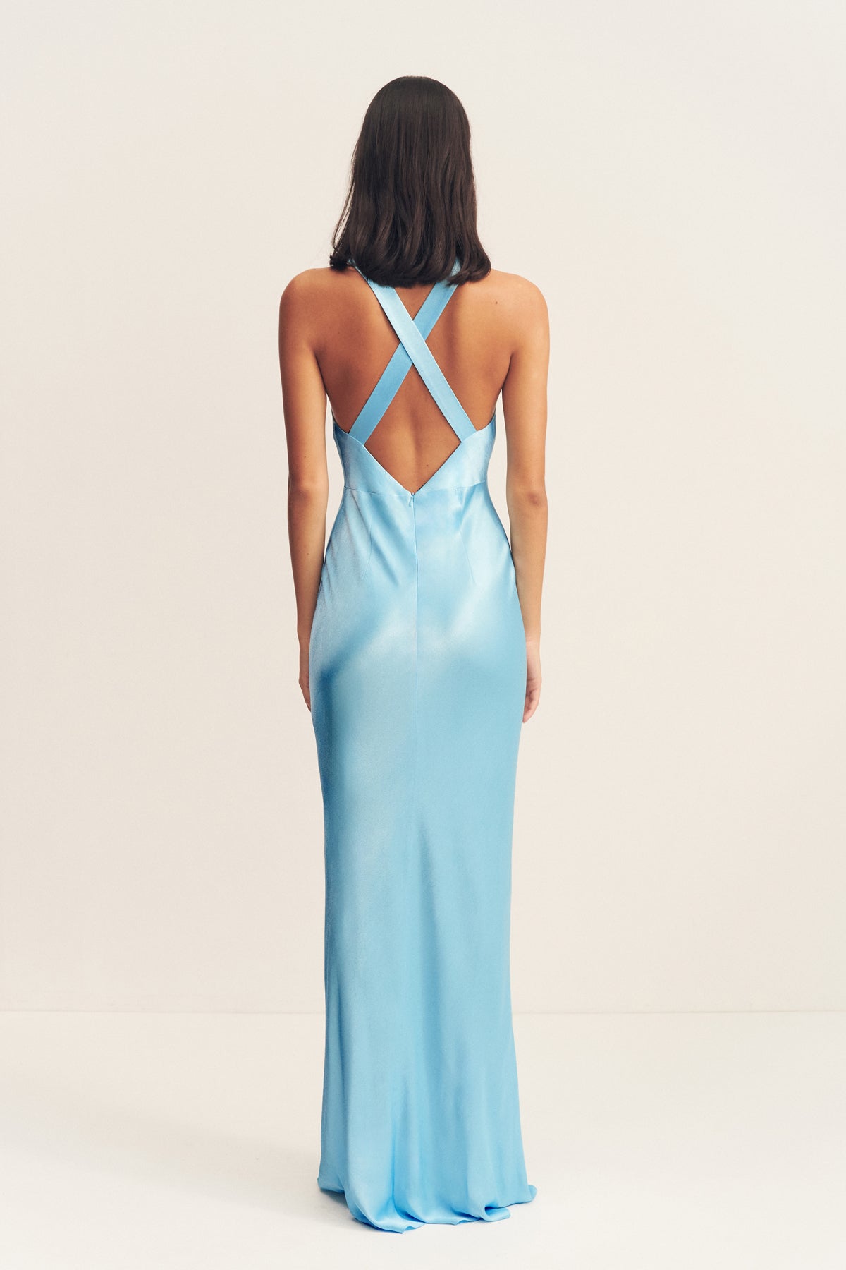 La Lune Plunged Cross Back Maxi Dress | Iceberg Blue | Dresses