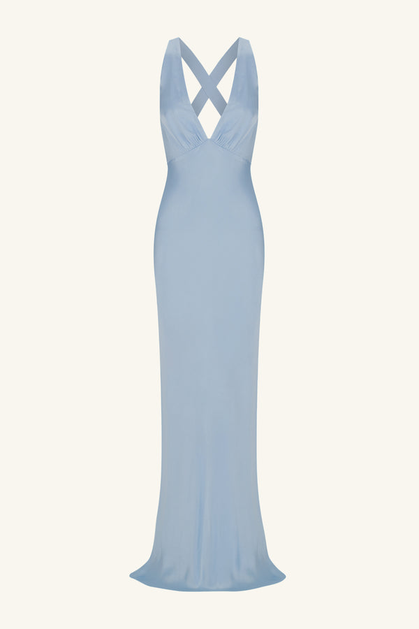 LA LUNE PLUNGED CROSS BACK MAXI DRESS - POWDER BLUE_G