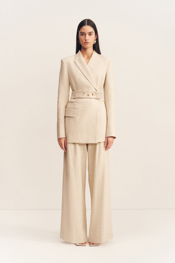 NEWMAN HOURGLASS DOUBLE BREASTED BLAZER WITH BELT - PARCHMENT_F