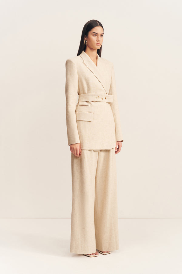 NEWMAN HOURGLASS DOUBLE BREASTED BLAZER WITH BELT - PARCHMENT_A