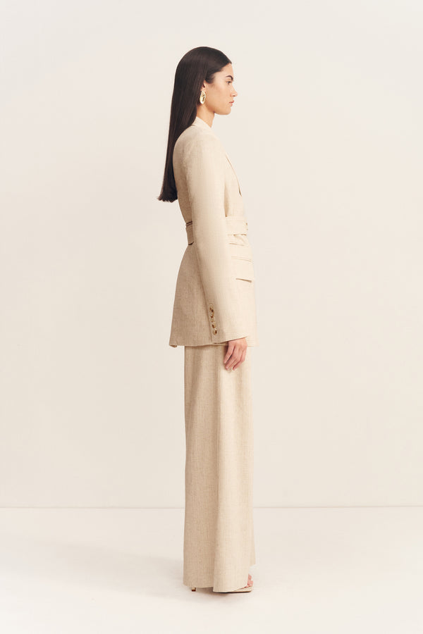 NEWMAN HOURGLASS DOUBLE BREASTED BLAZER WITH BELT - PARCHMENT_S