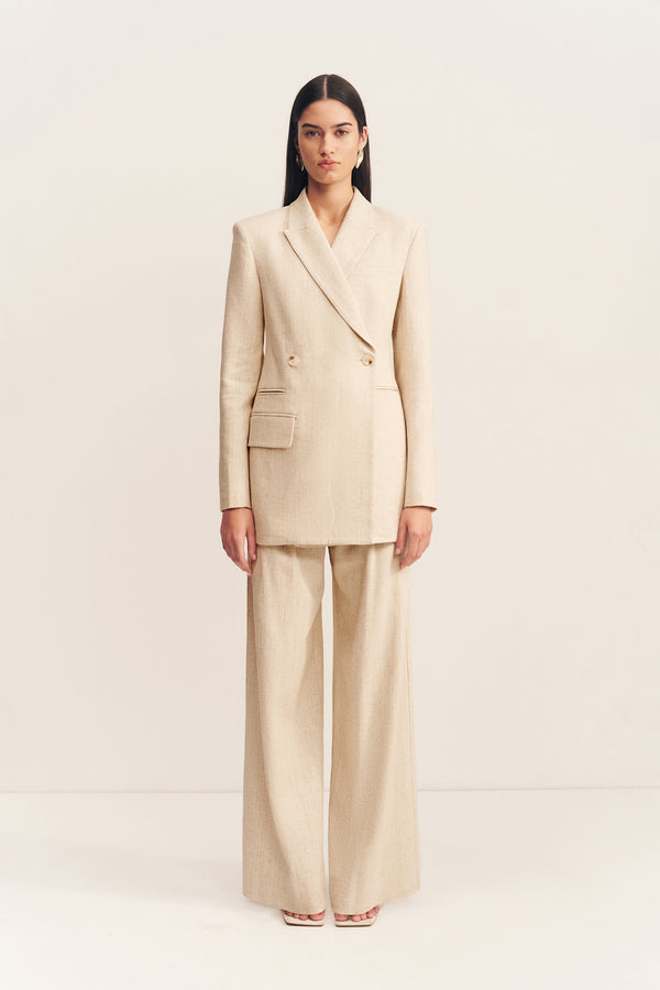 NEWMAN HOURGLASS DOUBLE BREASTED BLAZER WITH BELT - PARCHMENT_F2