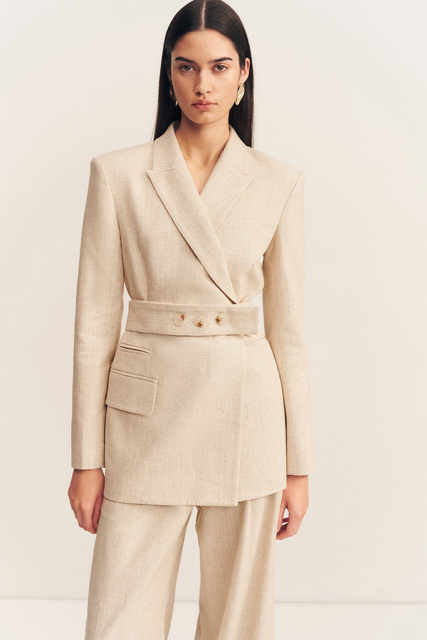 NEWMAN HOURGLASS DOUBLE BREASTED BLAZER WITH BELT - PARCHMENT_D