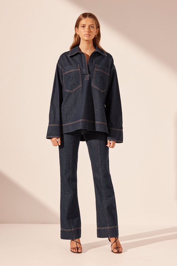 RITA PATCH POCKET SHIRT - DEEP INDIGO_F