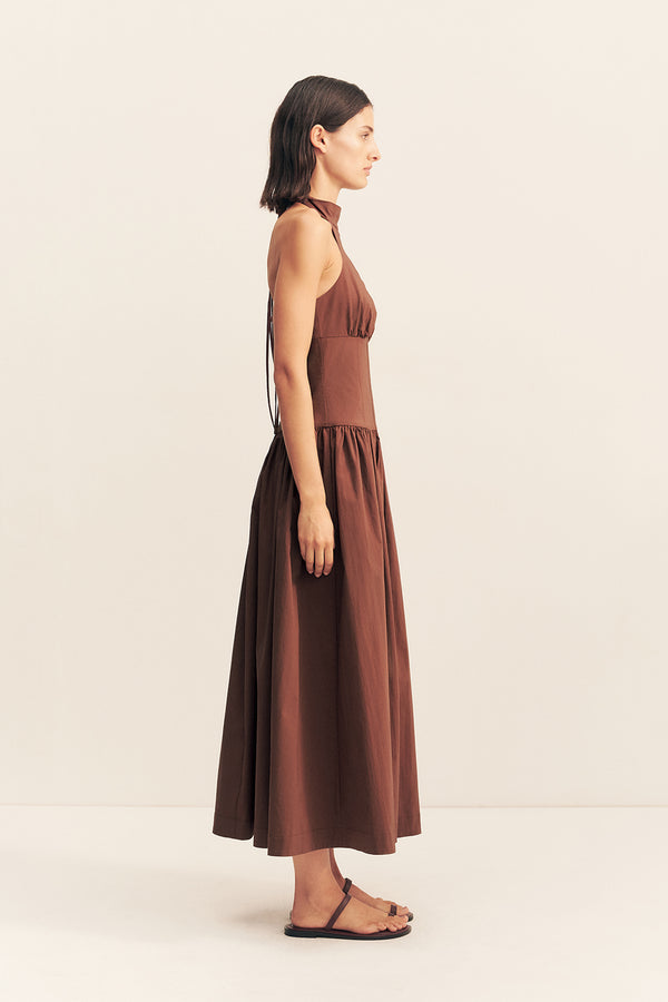 CAMPBELL HALTER NECK MIDI DRESS - ESPRESSO