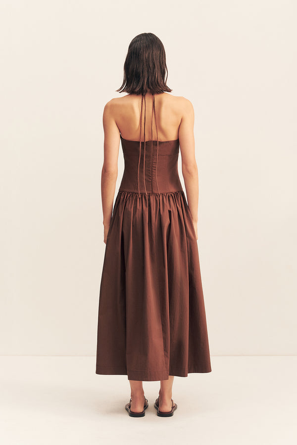 CAMPBELL HALTER NECK MIDI DRESS - ESPRESSO